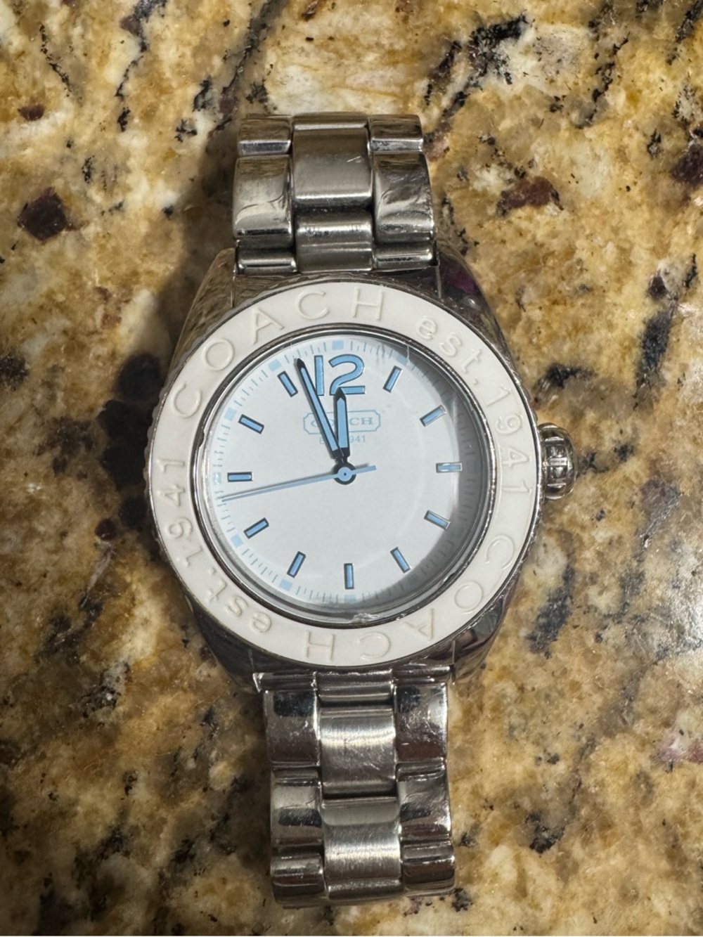 Coach Silver Tone Watch with Blue Accents